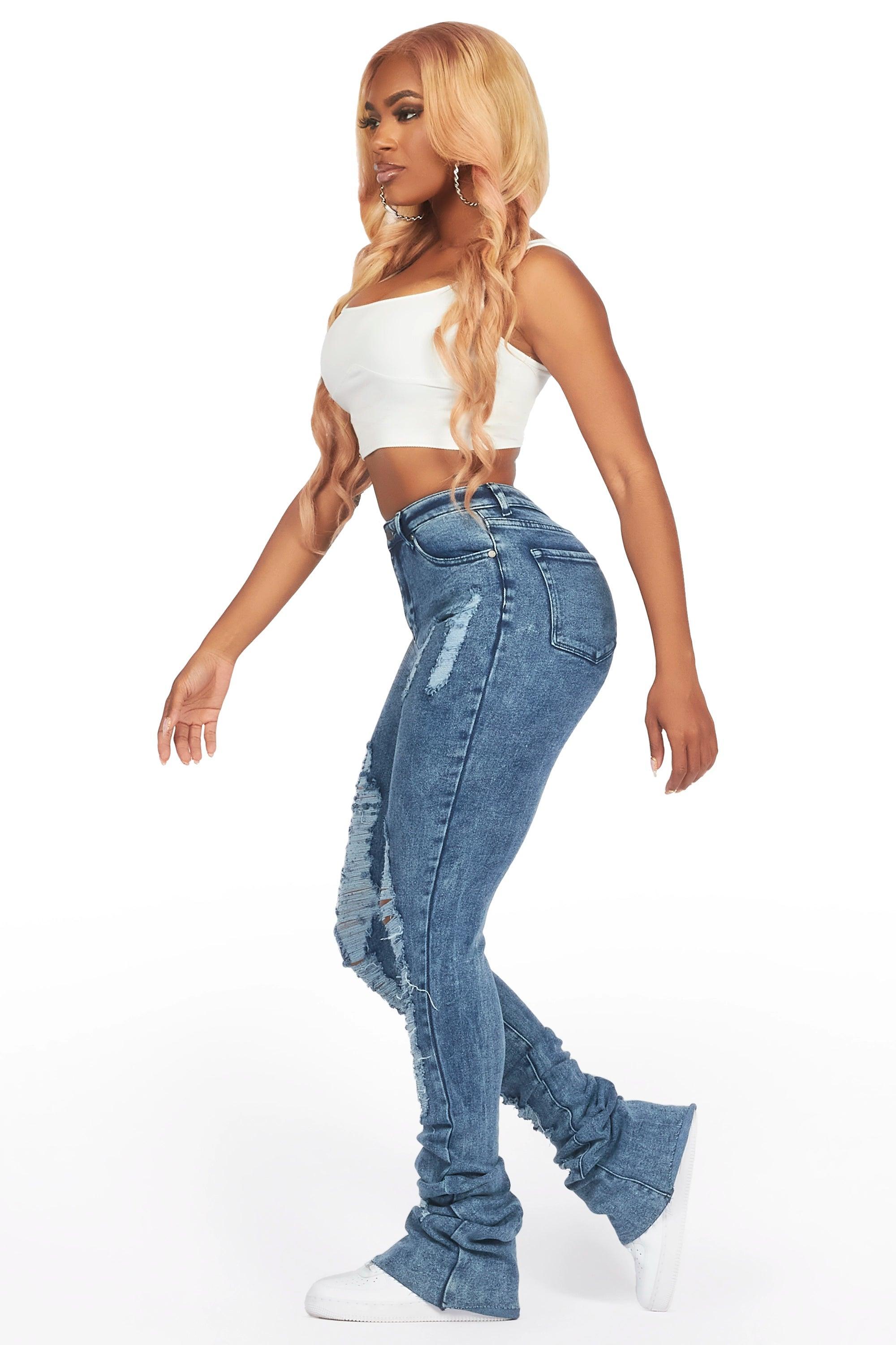 Got A Crush Dark Acid Distressed Super Stacked Jean Female Product Image