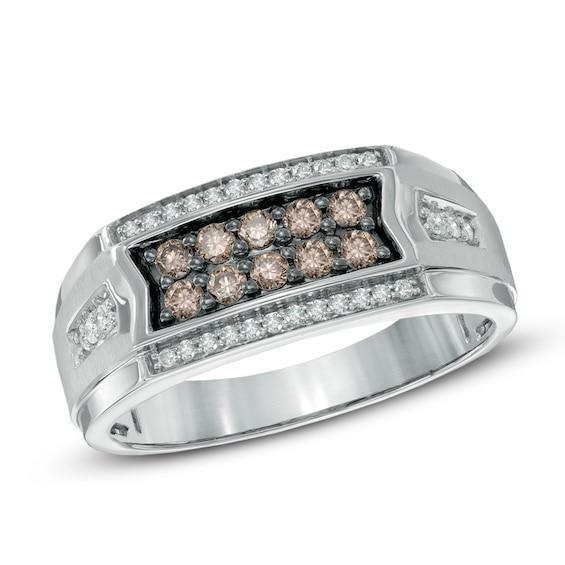 Men's 1/2 CT. T.w. Champagne and White Diamond Ring in 10K White Gold Product Image