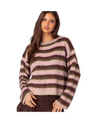 Womens Oversized fuzzy striped sweater Product Image