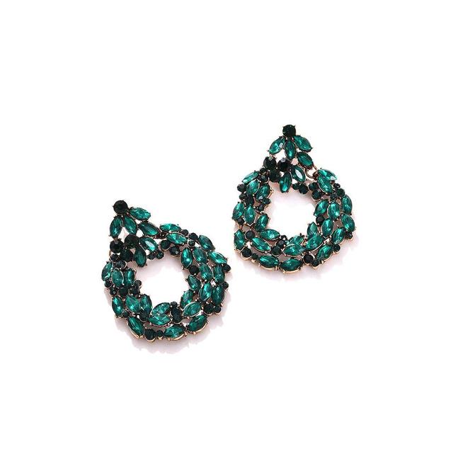 Sohi Womens Green Embellished Circular Drop Earrings Product Image