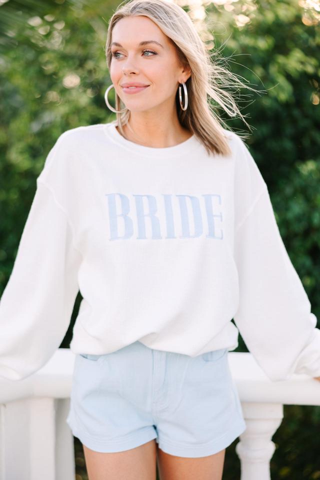 Bride White Light Blue Embroidered Corded Sweatshirt Female Product Image