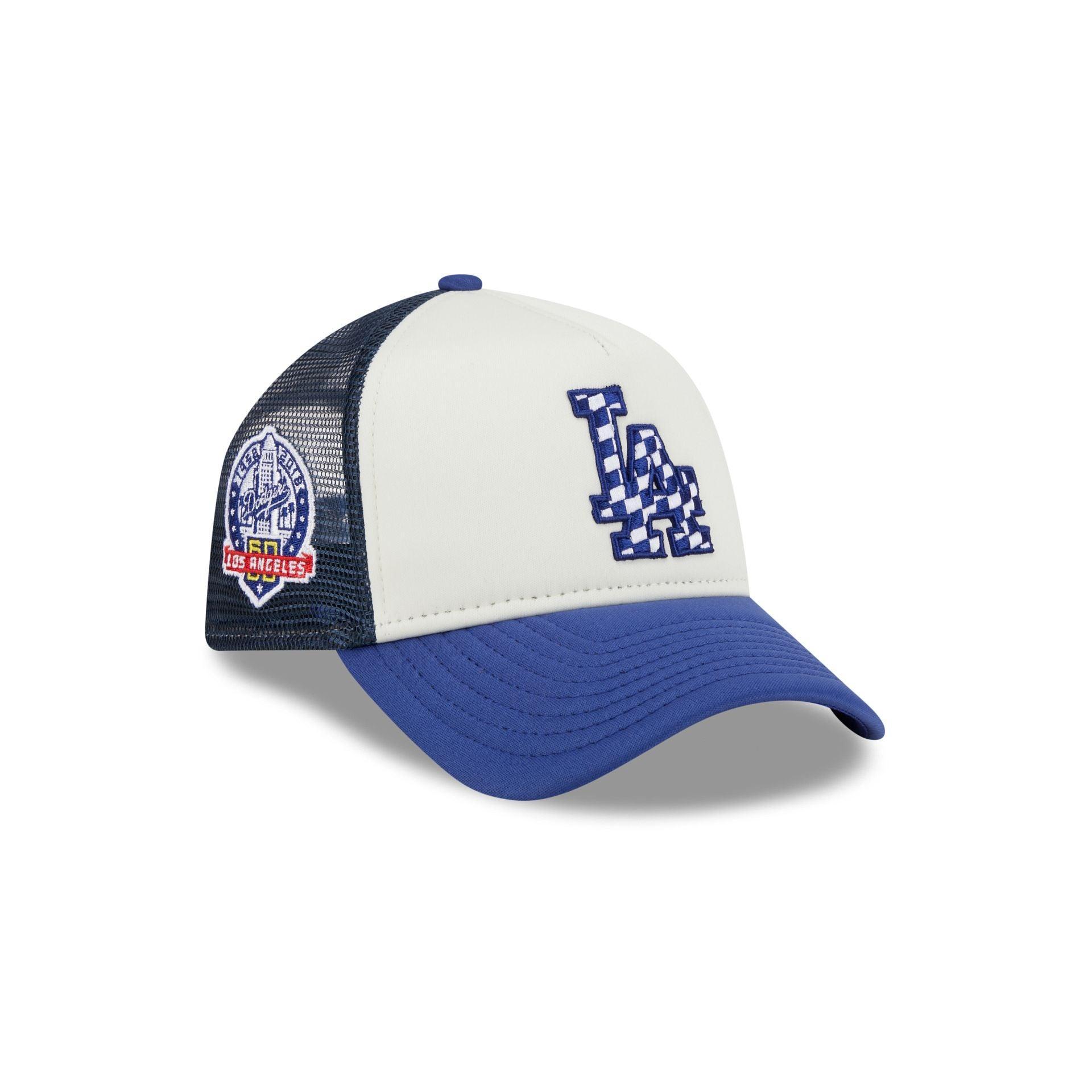 Los Angeles Dodgers Checkered Flag 9FORTY A-Frame Trucker Hat Male Product Image