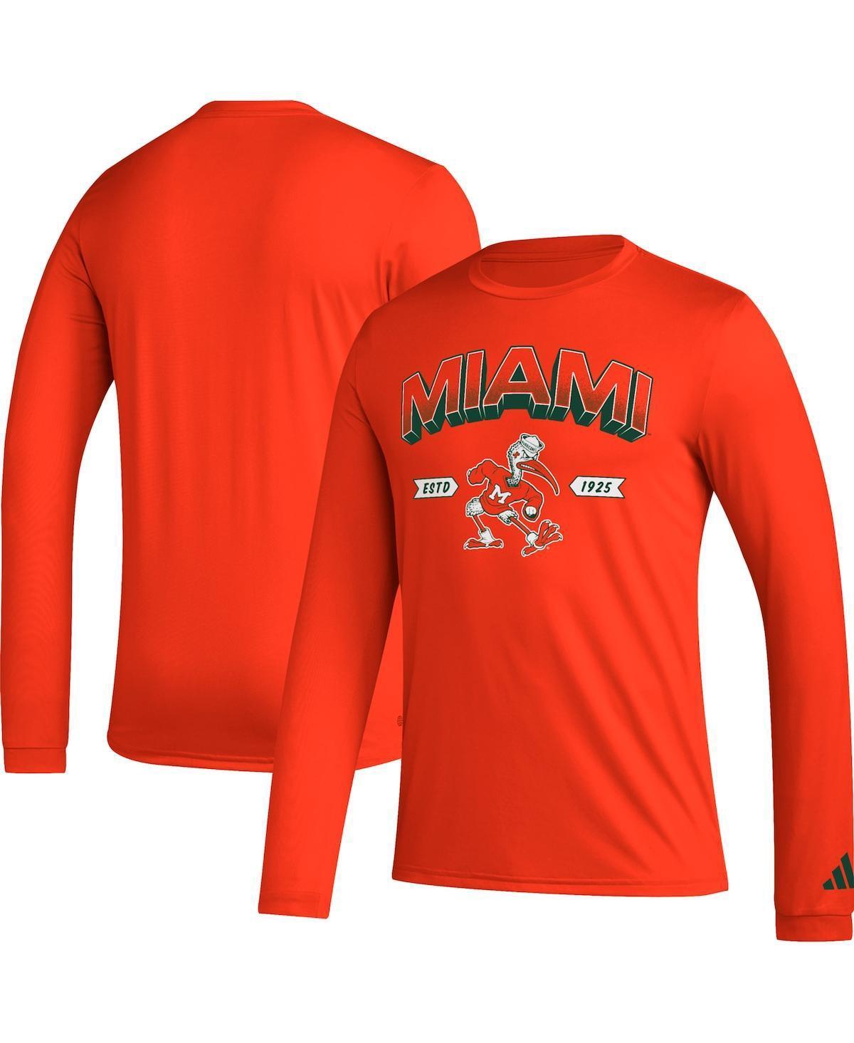 Mens adidas Miami Hurricanes Mighty Mascot Pregame Long Sleeve T-Shirt Product Image