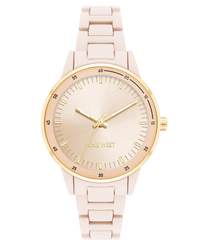 Nine West Womens Quartz Light Pink Alloy Link Bracelet with Gold-Tone Alloy Watch, 35mm - Light Pink, Gold-Tone Product Image