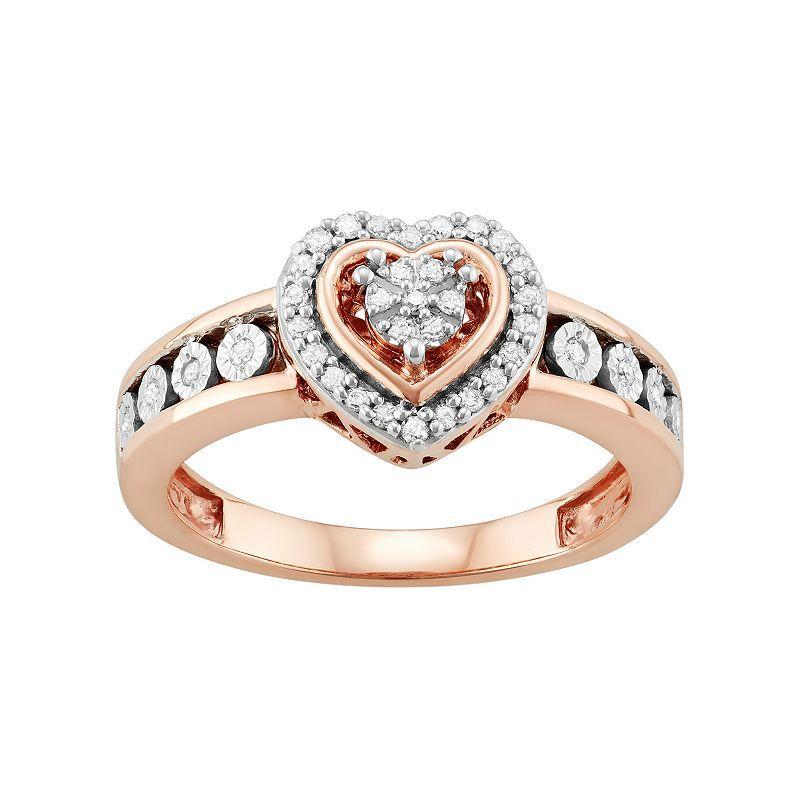 14k Rose Gold Over Silver 1/5 Carat T.W. Diamond Heart Ring, Womens Gold Tone Product Image