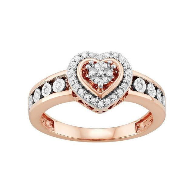 14k Rose Gold Over Silver 1/5 Carat T.W. Diamond Heart Ring, Womens Gold Tone Product Image