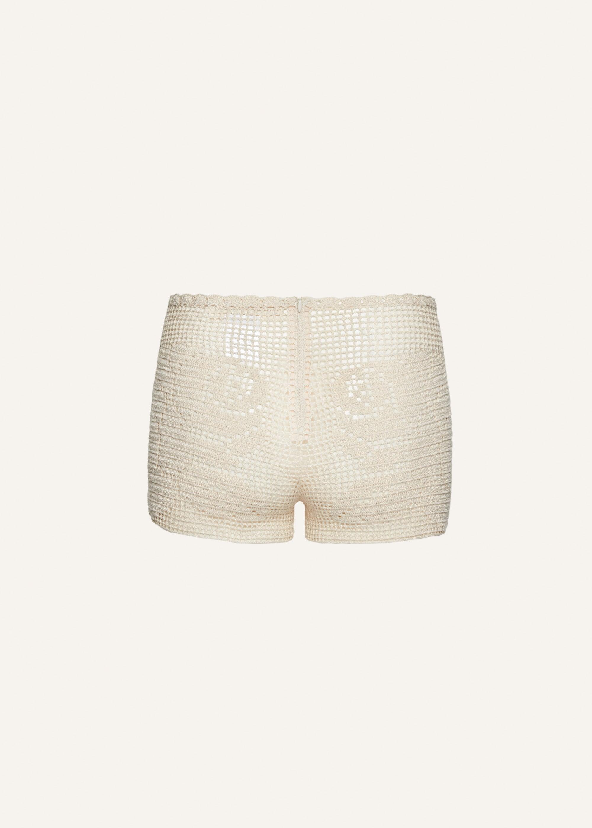 Lace crochet mini shorts in cream Product Image