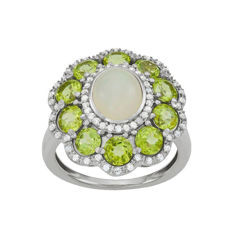 Jewelexcess Sterling Silver Opal, Peridot & Lab-Created White Sapphire Ring, Womens White Peridot Product Image