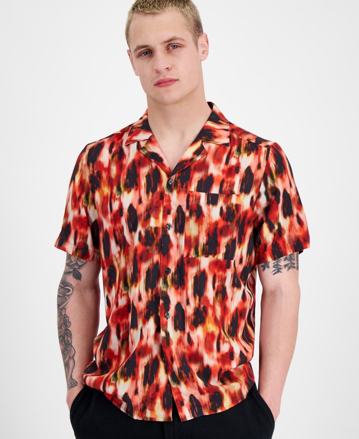 Hugo Boss Mens Relaxed-Fit Short Sleeve Abstract Print Button-Front Shirt Product Image