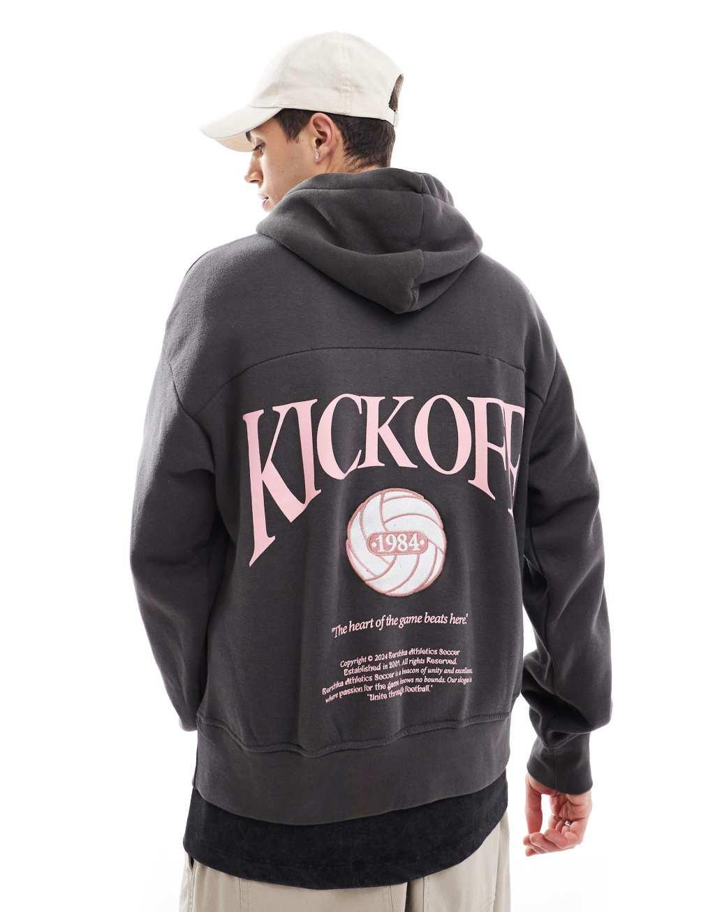 Bershka kick off back printed hoodie in charcoal  product image