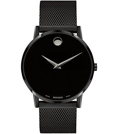 Men's Movado MuseumÂ® Classic 1/20 CT. T.w. Diamond Gold-Tone PVD Watch with Black Dial (Model: 0607625) Product Image