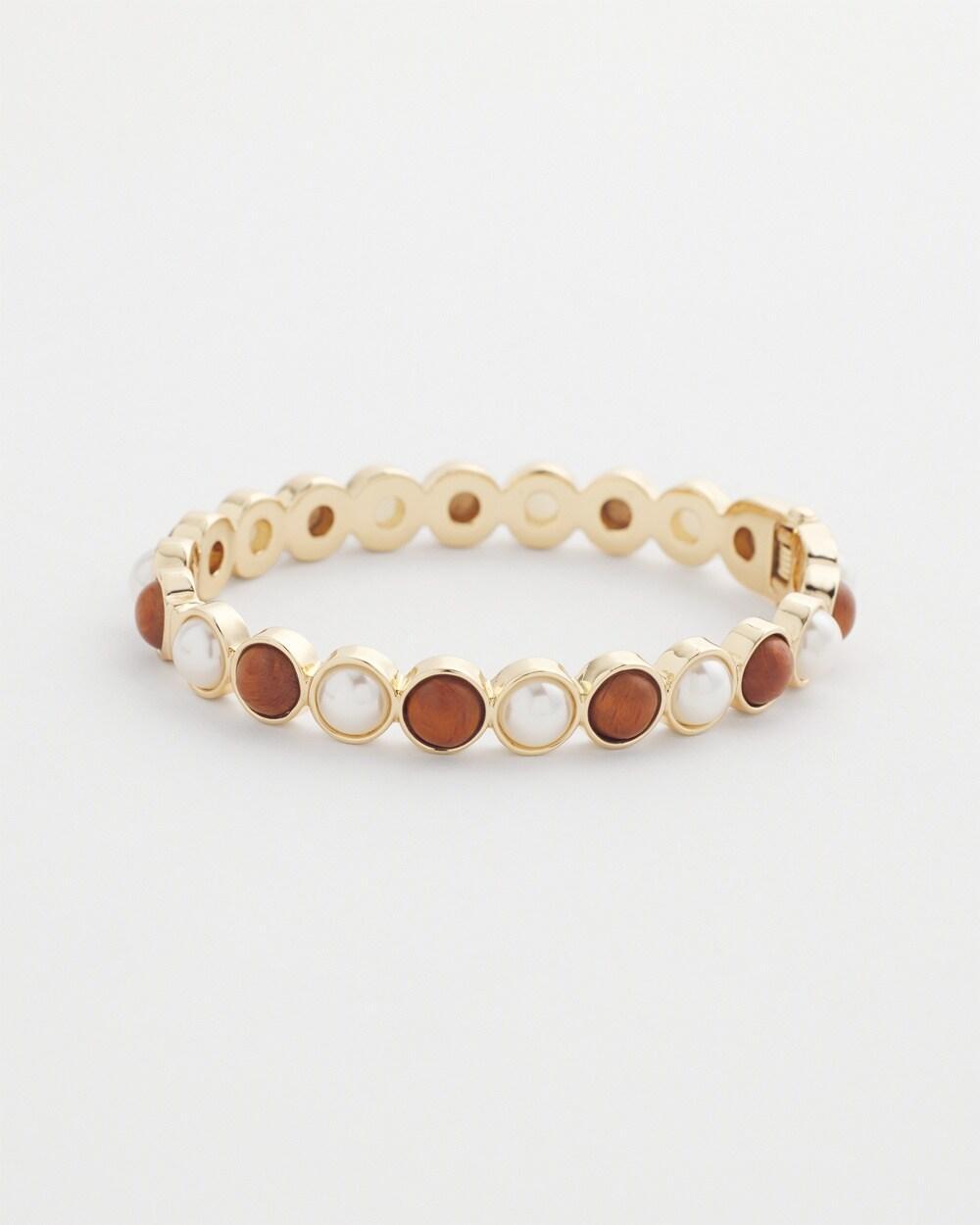 Wood & Faux Pearl Hinge Bracelet   Chico's - Brown - Women Product Image