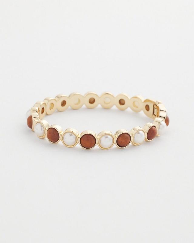 Wood & Faux Pearl Hinge Bracelet   Chico's - Brown - Women Product Image