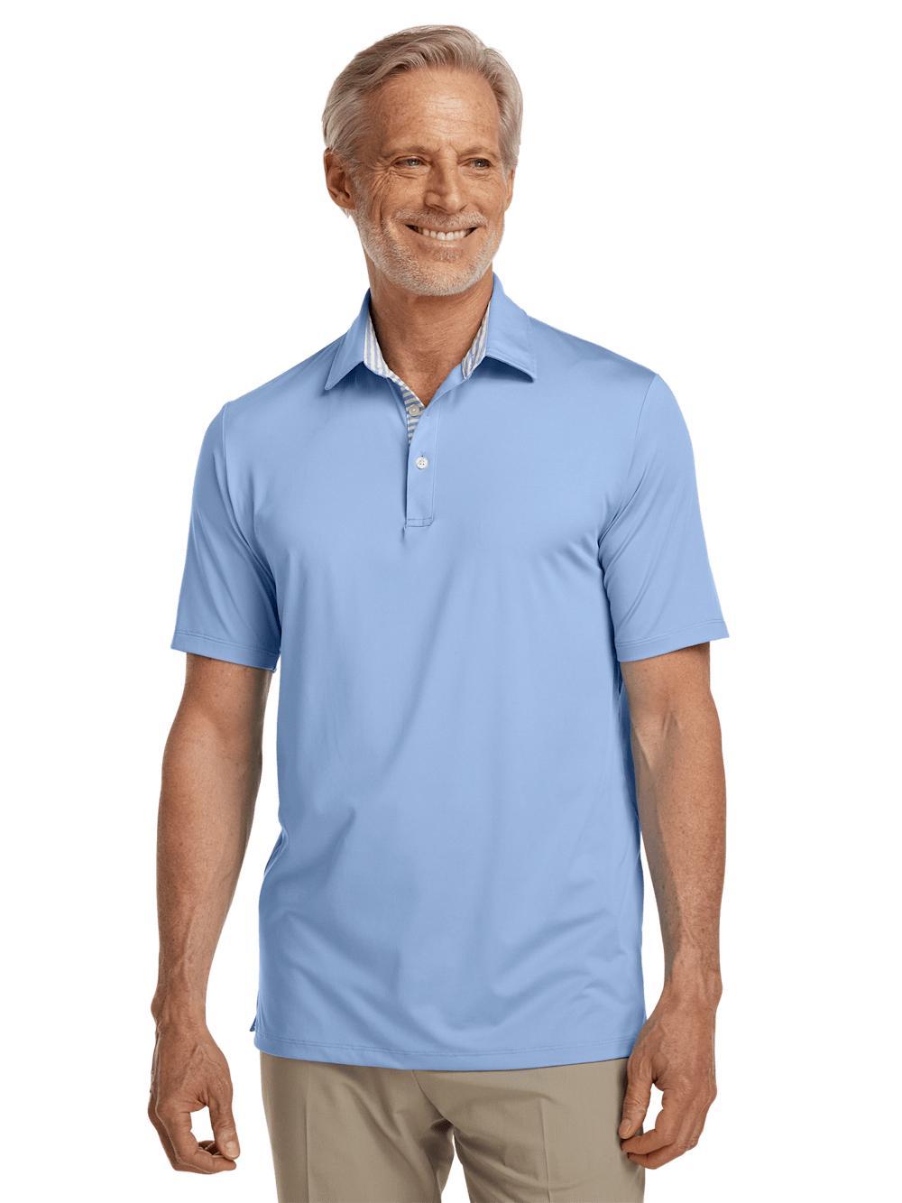 Performance Blend Three Button Polo - Light Blue Product Image