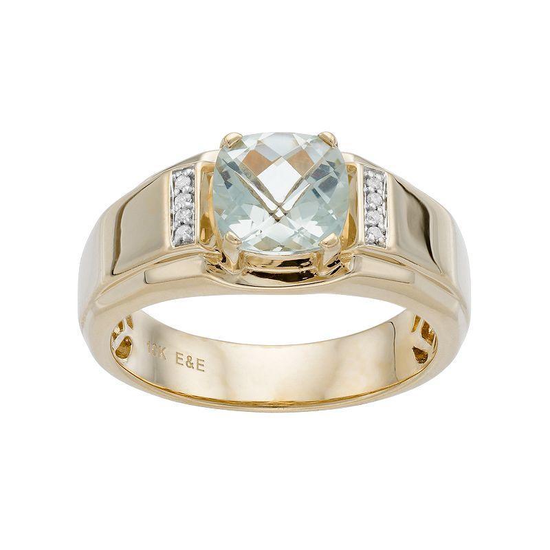 Mens 10k Gold Green Quartz & Diamond Accent Ring Product Image