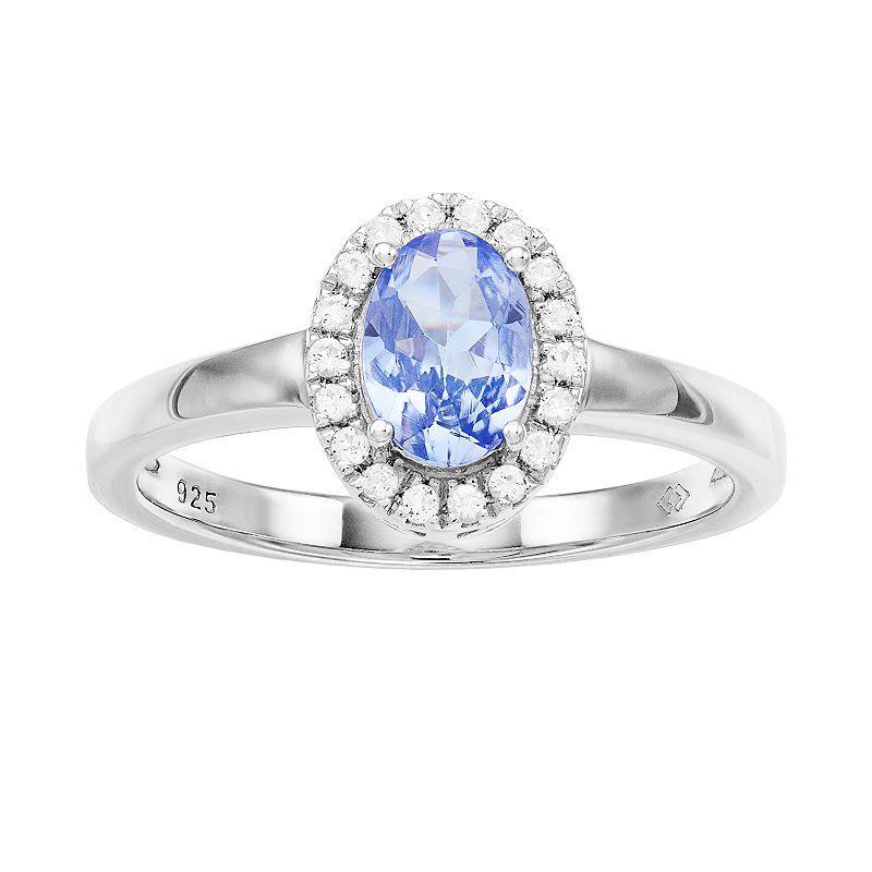 Womens 7mm X 5mm Oval Genuine Tanzanite with Topaz Halo Ring in Sterling Silver Ring Product Image