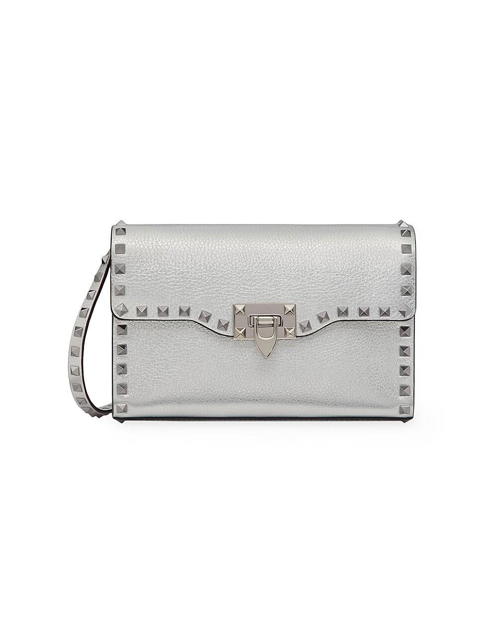 Womens Small Rockstud Grainy Metallic Calfskin Crossbody Bag Product Image