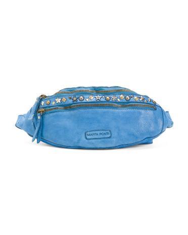 Leather Double Zipper Belt Bag With Front Studs For Women Product Image