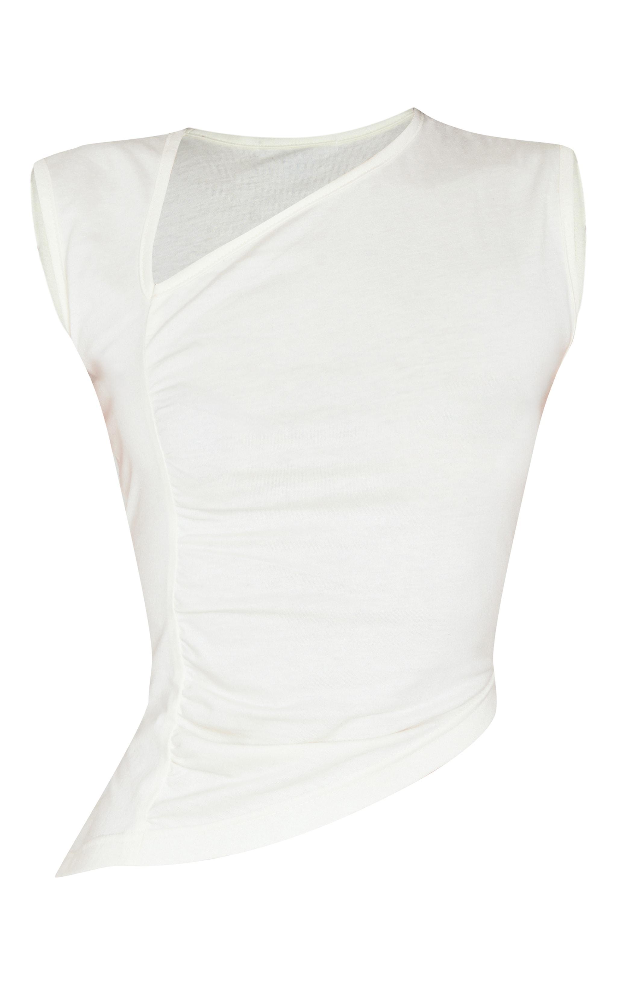 Cream Asymmetric Detail Ruched Long Top Product Image