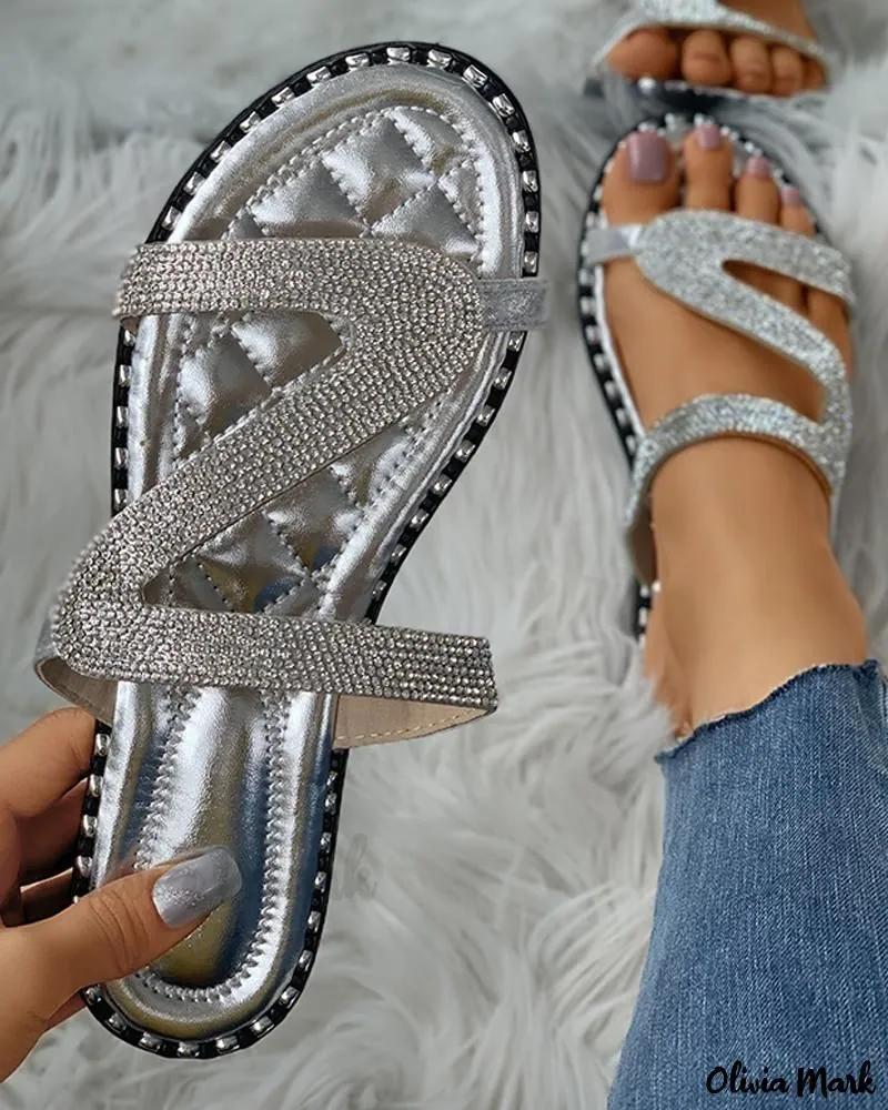 Olivia Mark – Diamante Embellished Cutout Open Toe Flat Slides Product Image