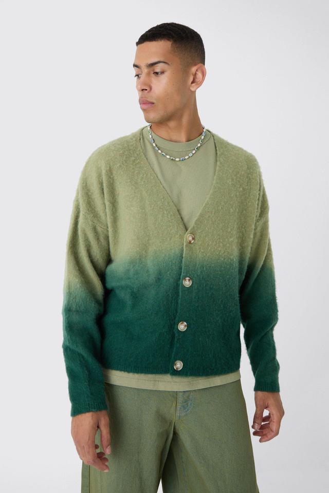 Oversized Boxy Brushed Dip Dye Knitted Cardigan | boohooMAN USA Product Image