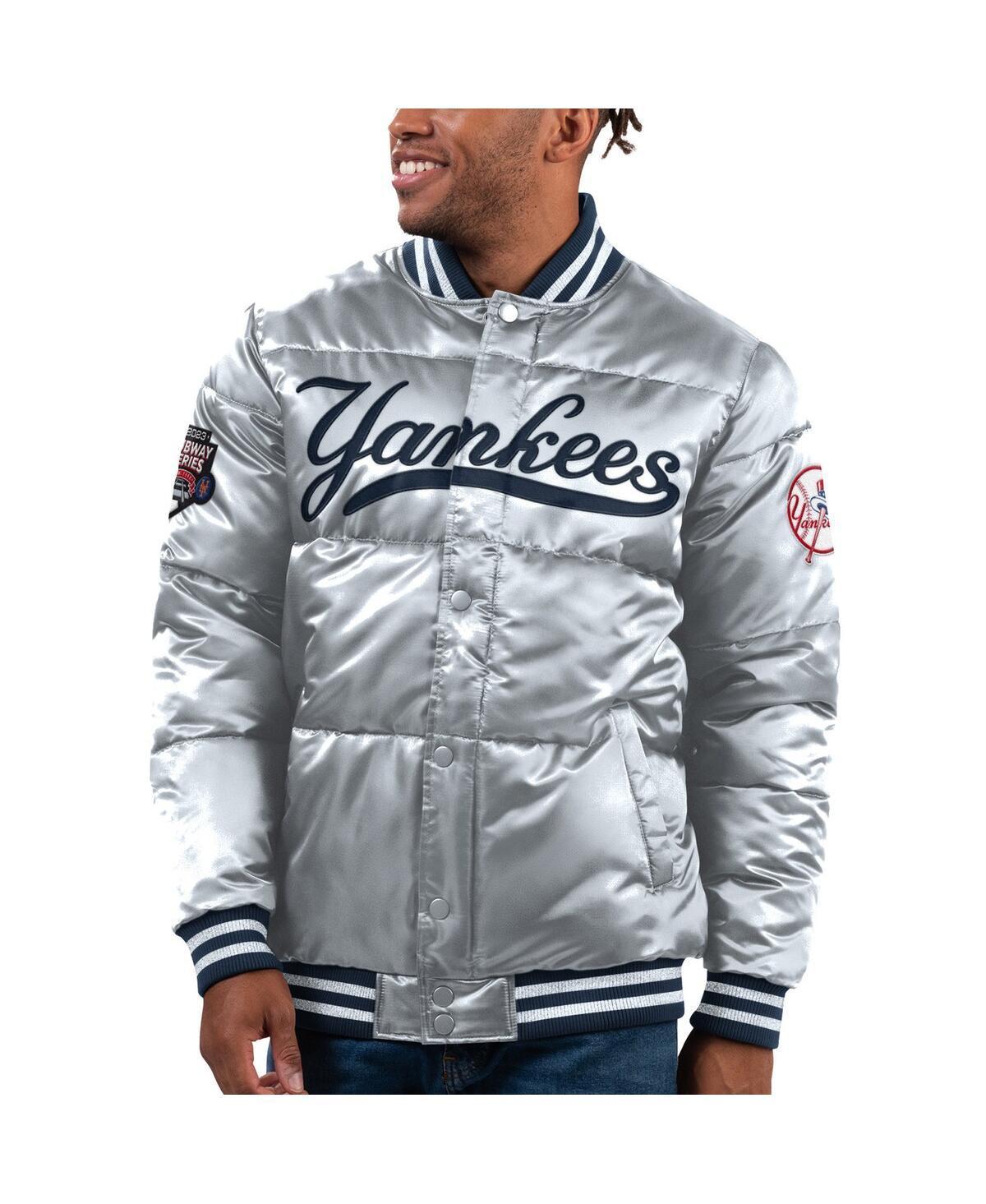 Mens Starter Silver New York Yankees Bronx Satin Full-Snap Varsity Bomber Jacket Product Image