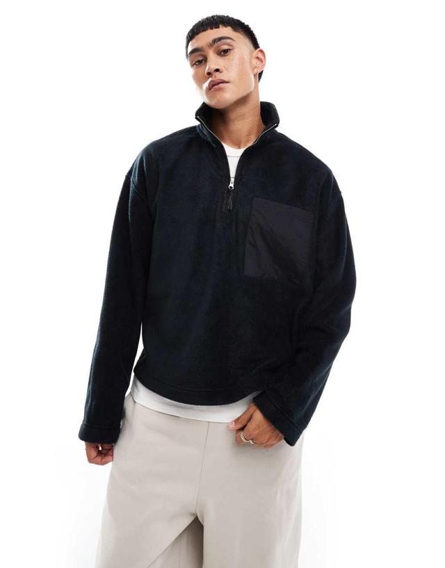 ASOS DESIGN extreme oversized fleece sweatshirt with half zip in black Product Image