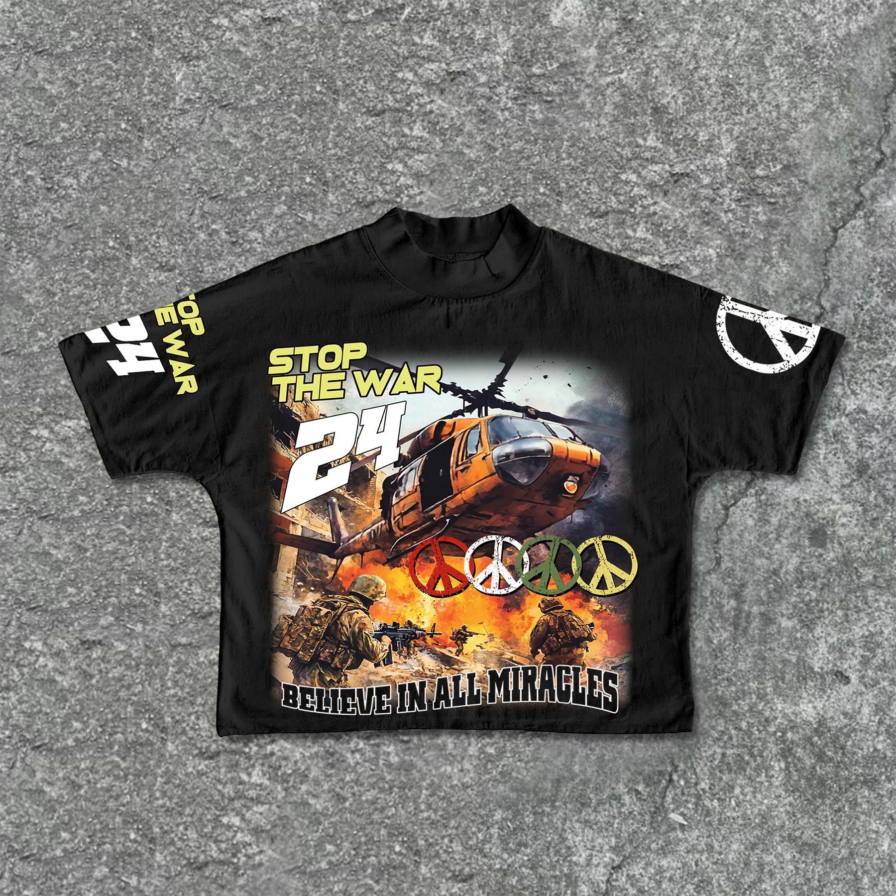 Sopula Vintage Warzone Stop The War No 24 Graphic Print Cropped T-Shirts product image