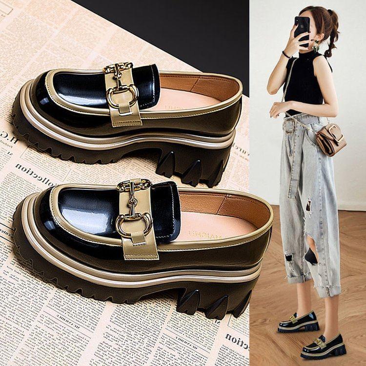 Faux Leather Two Tone Platform Loafers product image