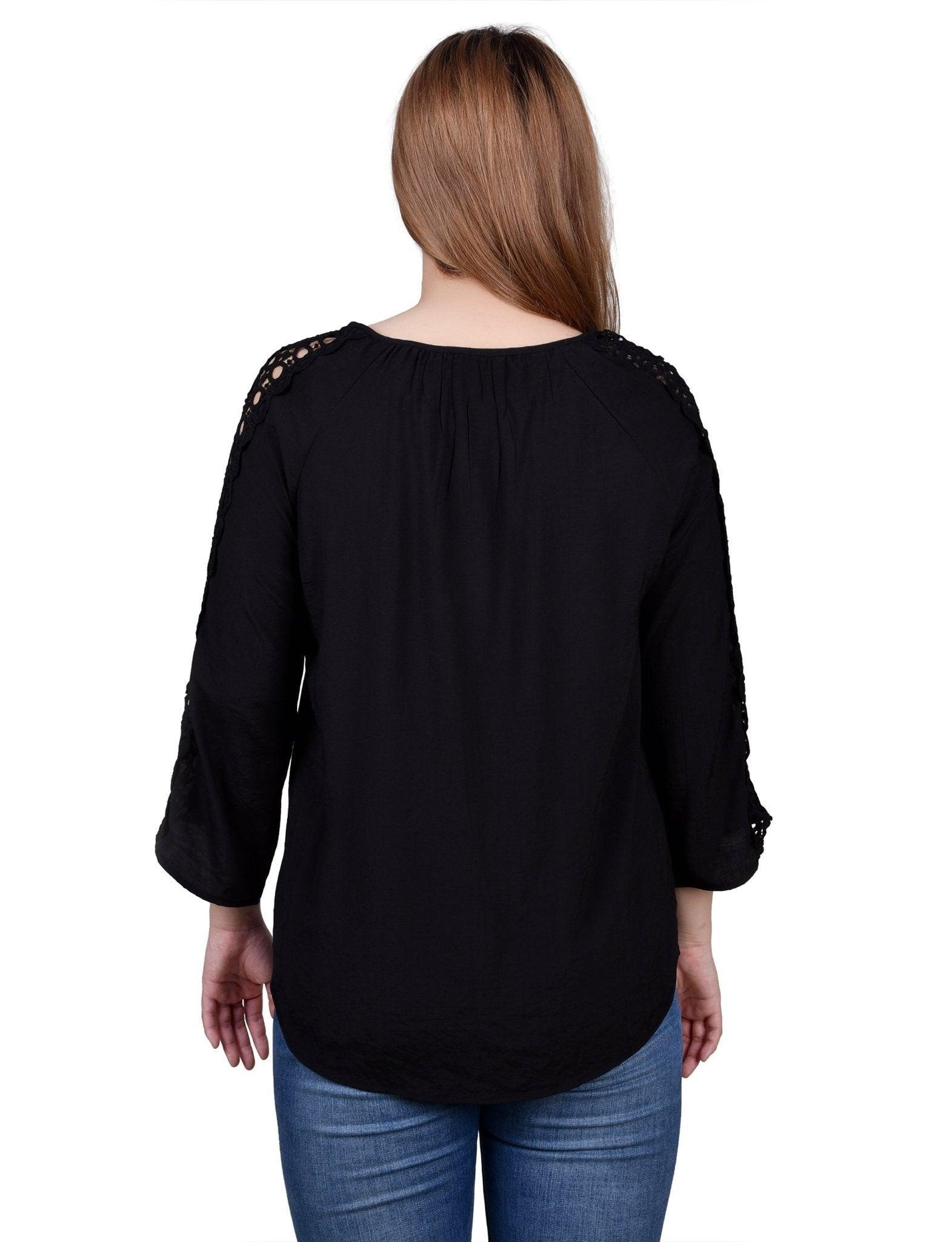 3/4 Length Sleeve Crochet Detail Blouse - Petite Product Image