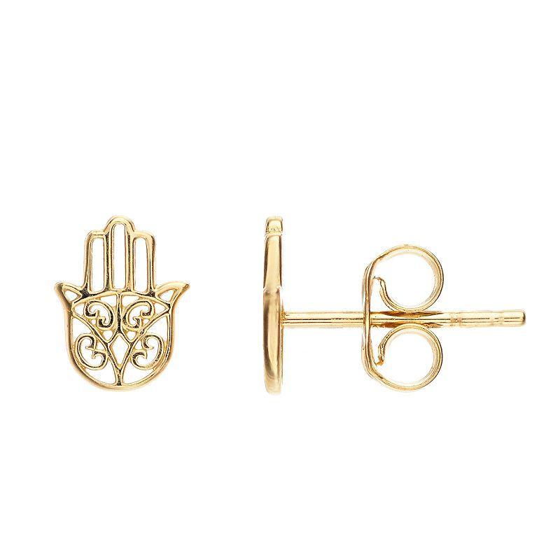 14k Gold Hamsa Stud Earrings, Womens Product Image