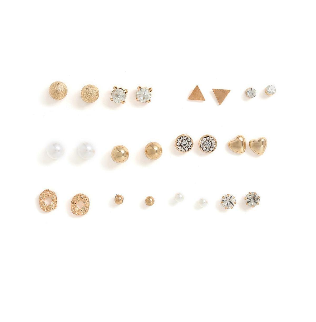 Sohi Womens Gold Pack Of 12 Minimal Stud Earrings Product Image