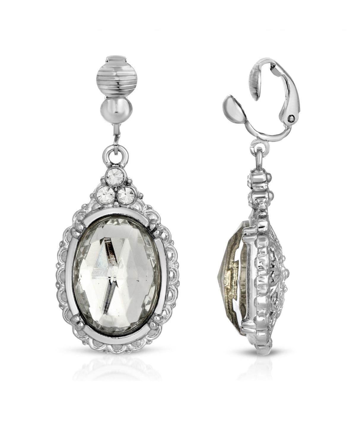 1928 Jewelry Silver Tone Crystal Oval Drop Earrings Product Image