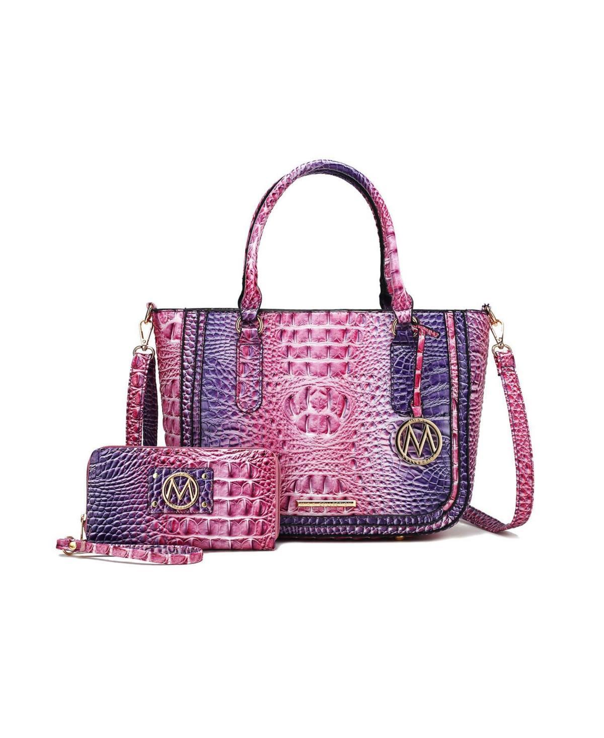 Mkf Collection Bonnie Gradient Rainbow Faux Crocodile-Embossed Women s Satchel Bag with Wallet By Mia K Product Image