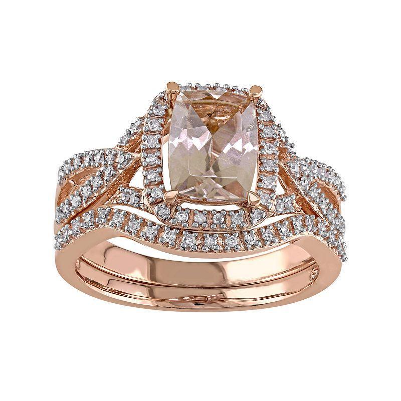 Stella Grace 10k Rose Gold Morganite & 1/4 Carat T.W. Diamond Engagement Ring Set, Womens Pink Product Image