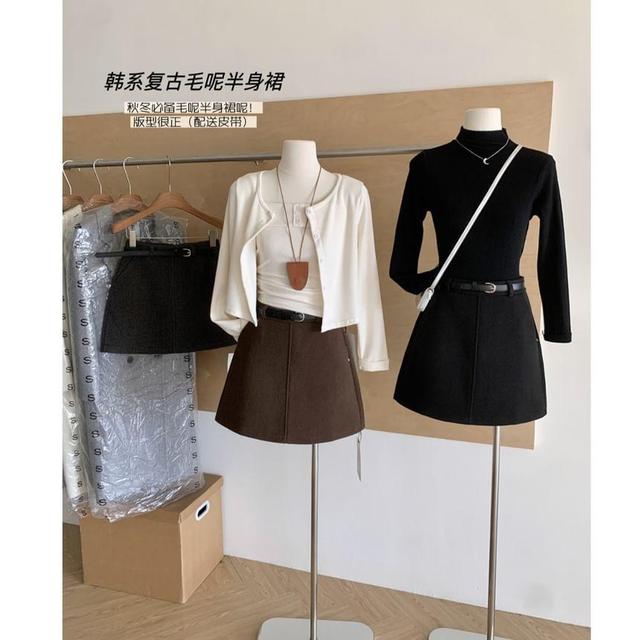 High Waist Plain Mini A-Line Skirt Product Image