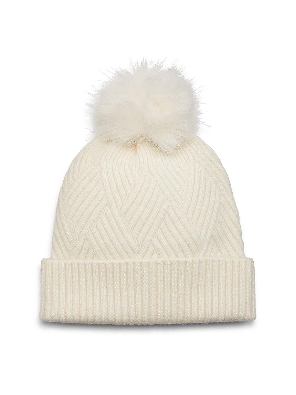 Womens Cable-Knit Ribbed Trim Hat Product Image