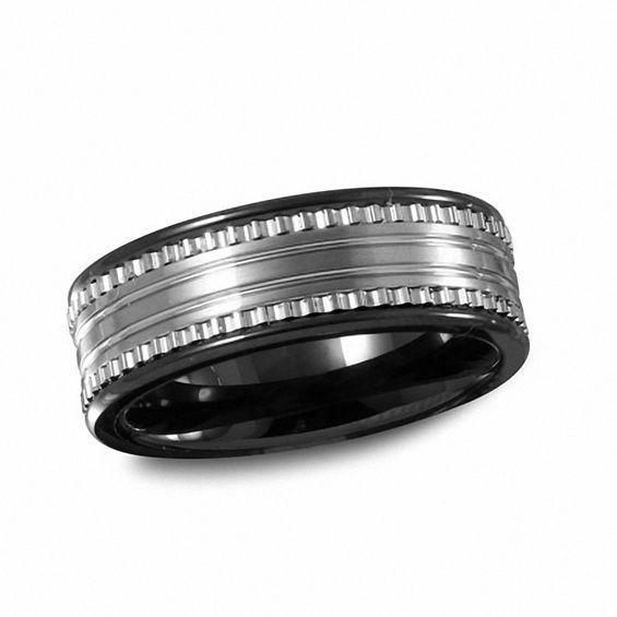 Men's 7.5mm Black Ceramic and Stainless Steel Wedding Band Product Image