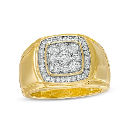 Men's 1 CT. T.w. Certified Lab-Created Diamond Cushion Frame Ring in 14K Gold (F/Si2) Product Image