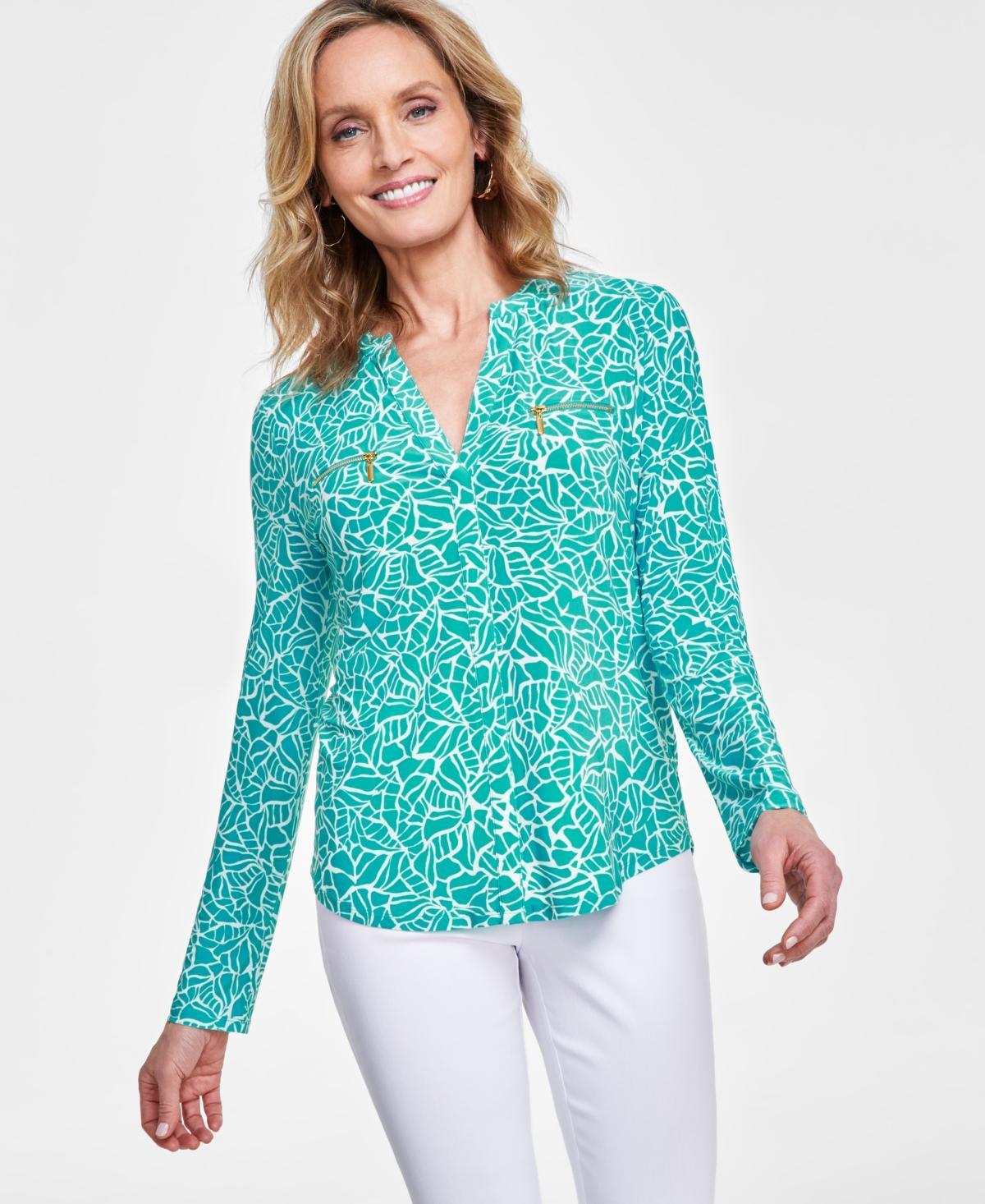 I.n.c. International Concepts Womens Print Zip-Pocket Top, in Regular & Petite, Created for Macys Product Image