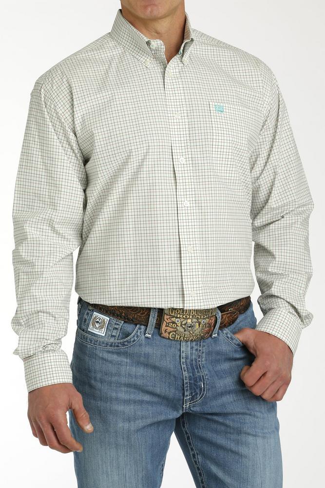 Cinch® Men's L/S Cream/Charcoal Plaid Button Shirt Product Image