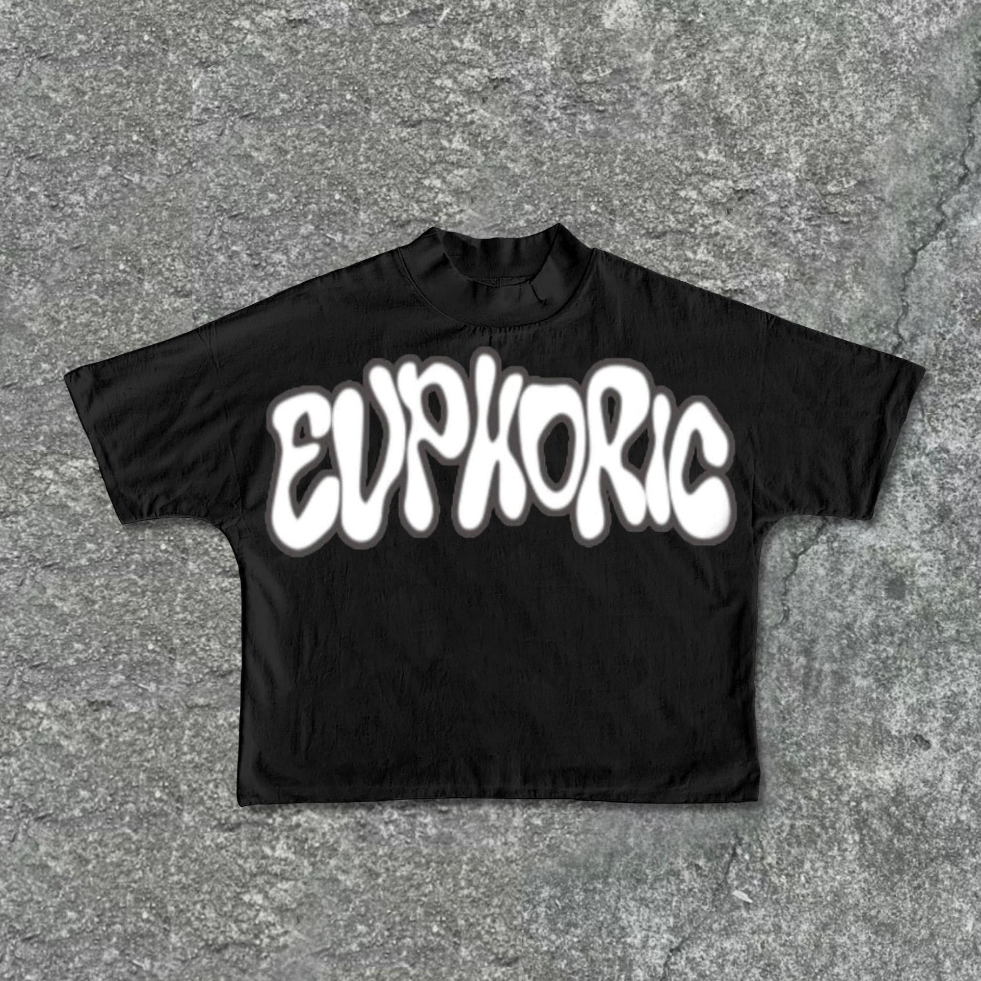 Vintage Euphoric Wavy Graphic Print Cropped T-Shirts Product Image