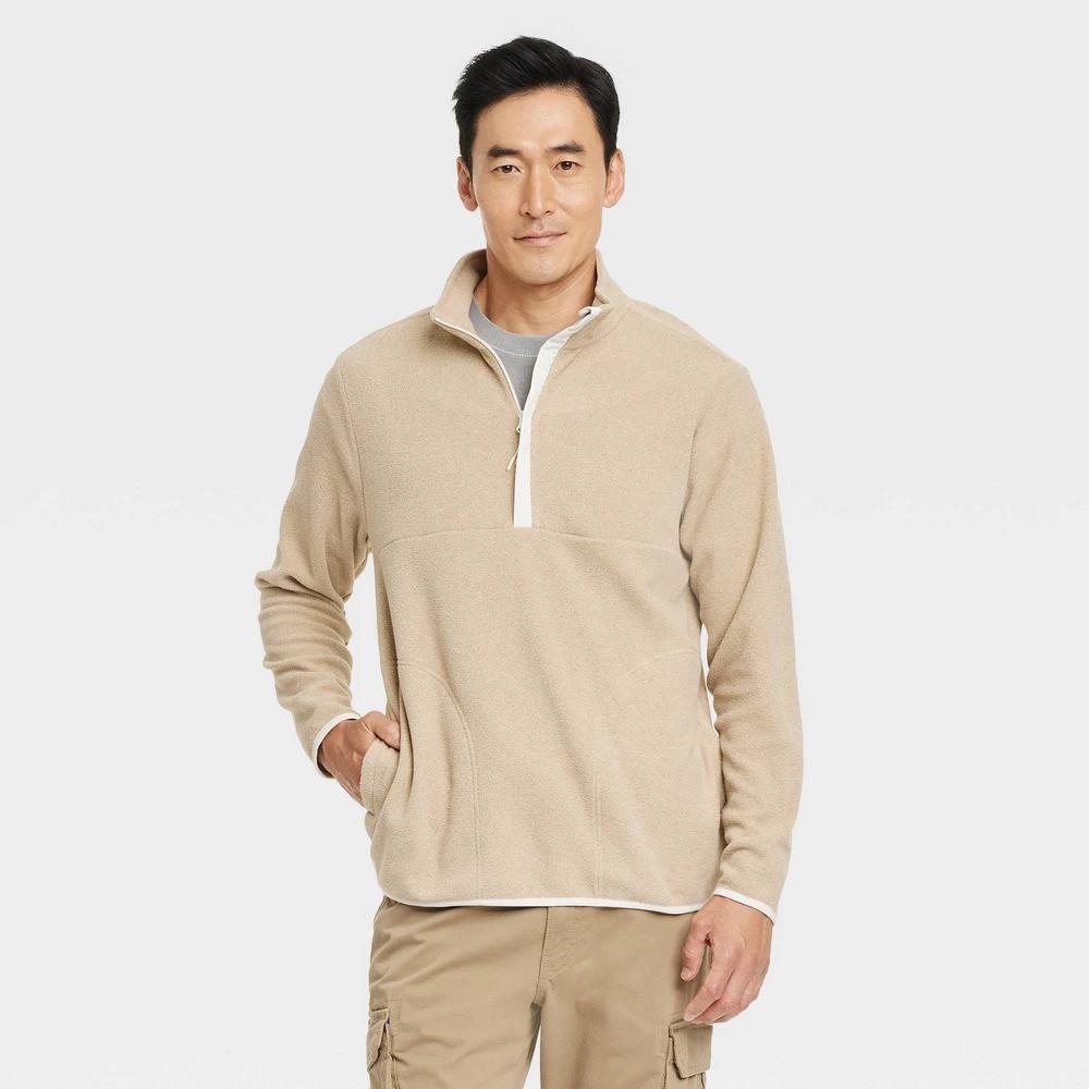 Mens Polar Fleece Half Zip Sweatshirt - Goodfellow & Co Tan Product Image