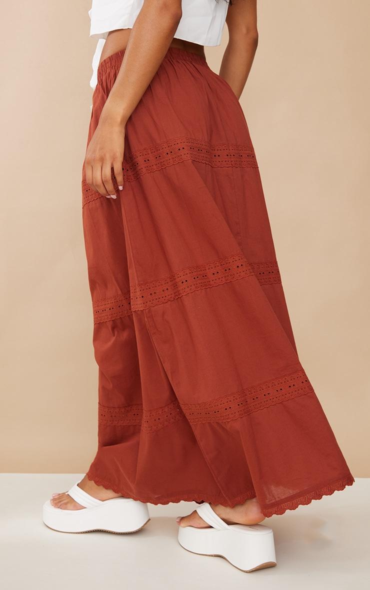 Rust Cotton Poplin Lace Detail Maxi Skirt Product Image