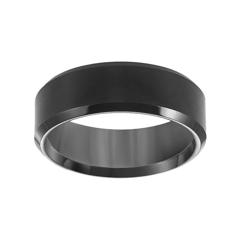 AXL Black Ion-Plated Tungsten Beveled Mens Wedding Band Grey Product Image