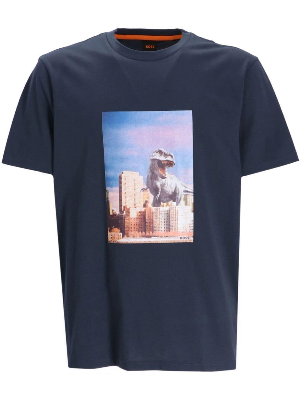 Photograph-print Cotton T-shirt In Blue Product Image