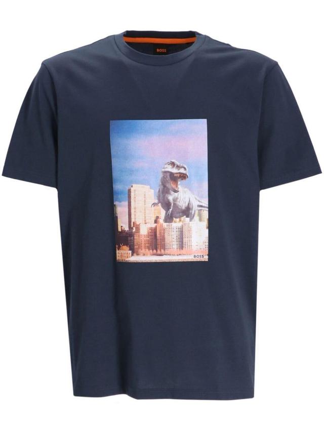 Photograph-print Cotton T-shirt In Blue Product Image