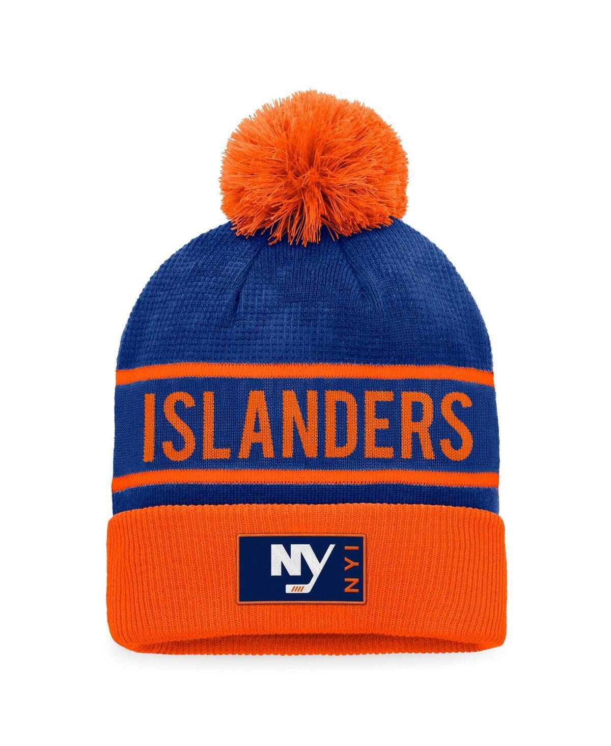 Mens Fanatics Branded Blue/Orange New York Islanders Authentic Pro Alternate Logo Cuffed Knit Hat with Pom Product Image