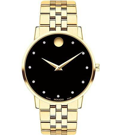 Men's Movado MuseumÂ® Classic 1/20 CT. T.w. Diamond Gold-Tone PVD Watch with Black Dial (Model: 0607625) Product Image