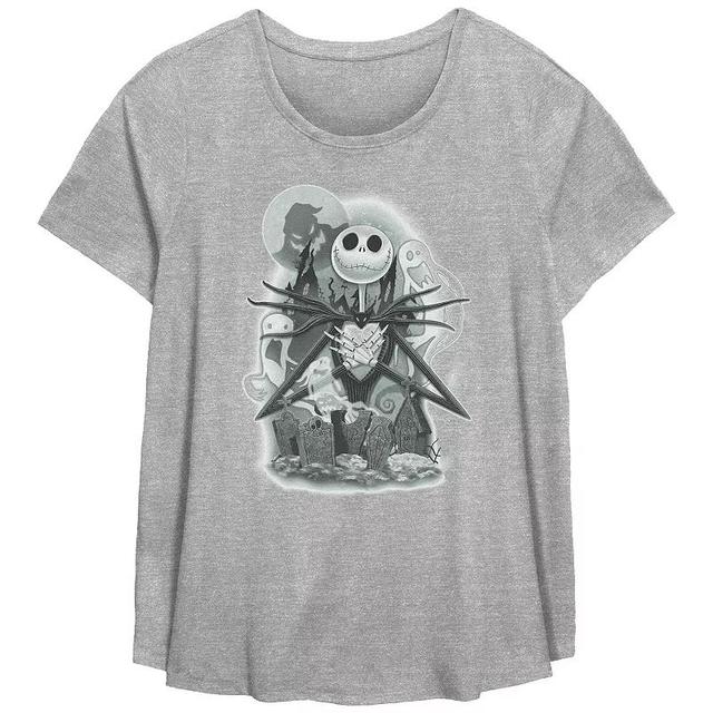 Disneys The Nightmare Before Christmas Jack Skellington Cemetery Plus Size Flowy Graphic Tee, Womens Grey Gray Product Image